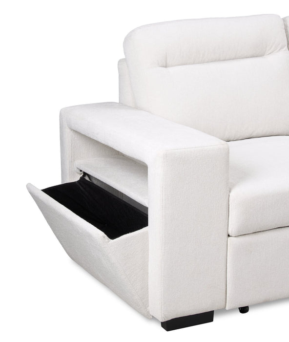 Sofa-lit sectionnel de droite Coast 3 pièces en tissu blanc ivoire avec fauteuil long de rangement et accoudoir de rangement