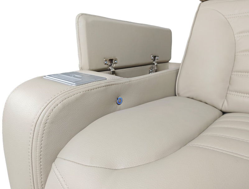 Sofa sectionnel à inclinaison électrique Zen 5 pièces de style cinéma maison en tissu d’apparence cuir avec massage et 2 consoles de rangement - abricot