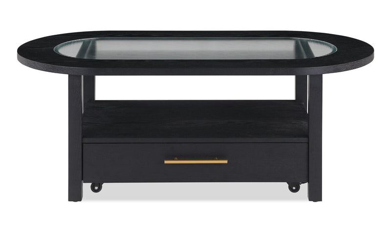 Table à café Dalton de 47.5 po avec dessus en verre et tiroir - noire 
