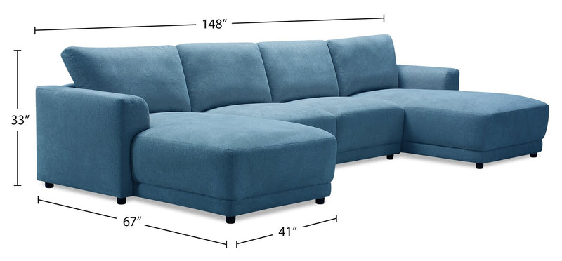Sofa sectionnel modulaire en forme de U Voyage 4 pièces en tissu avec coussins de dossier amovibles - bleu