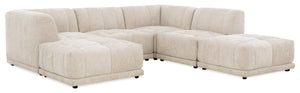 Sofa sectionnel modulaire Oaklyn 6 pièces en tissu avec poufs et coussins de siège capitonnés - beige