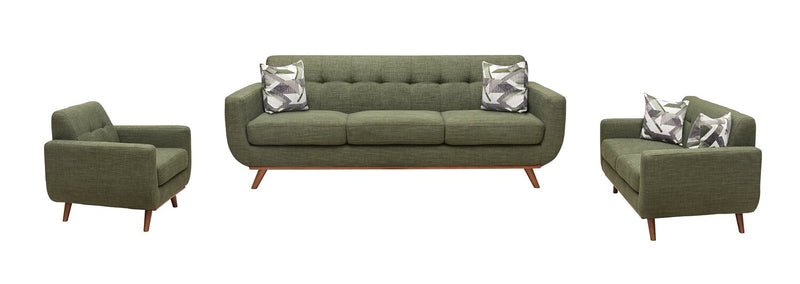 Sofa Freeman Kort & Co. de 88 po en tissu d’apparence lin avec pattes en bois et coussins de dossier capitonnés - vert avocat