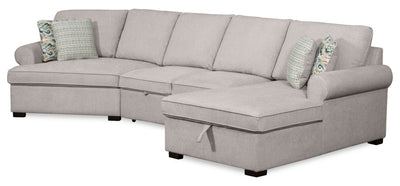 Scott Living Haven 3-Piece Left-Facing Chenille Fabric Cuddler Sleeper Sectional with Storage - Grey | Sofa-lit sectionnel enveloppant de gauche Haven de Scott Living 3 pièces en tissu de chenille avec rangement - gris
