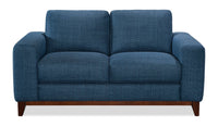 Causeuse River de 63,3 po en tissu d’apparence lin avec base et pattes en bois - bleue