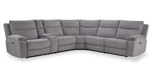 Sofa sectionnel à inclinaison électrique Dallas 6 pièces en tissu avec console de rangement et port USB - gris