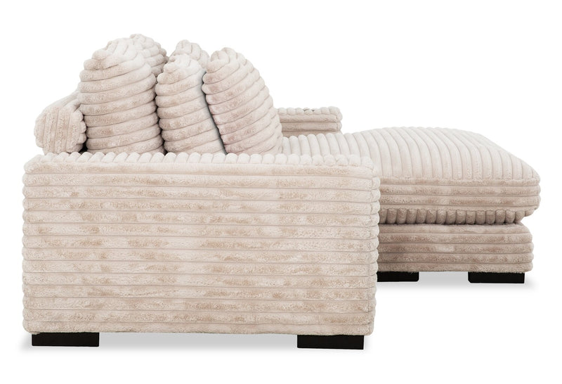 Sofa sectionnel Alto 2 pièces en tissu de fausse fourrure très douce avec deux porte-gobelets et ports USB - vison taupe