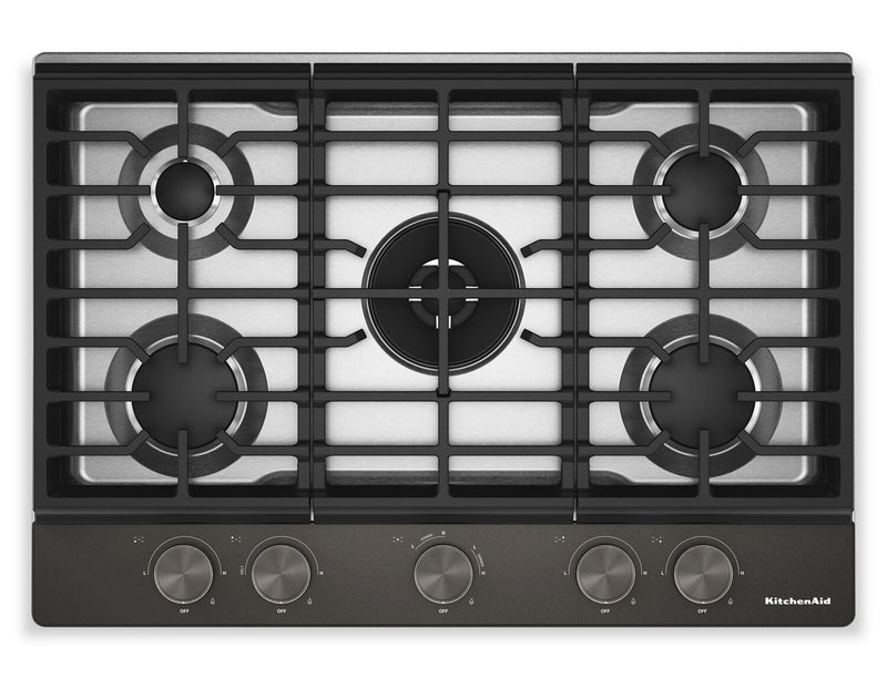 Surface de cuisson KitchenAid de 30 po au gaz sur métal avec grilles pour wok intégrées – Black Ore - KCGK530SBE