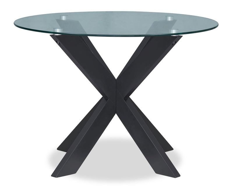 Ensemble de salle à manger Remi 5 pièces en verre et bois avec table ronde de 42 po (L) et 4 chaises à dossier à lattes - noir et brun