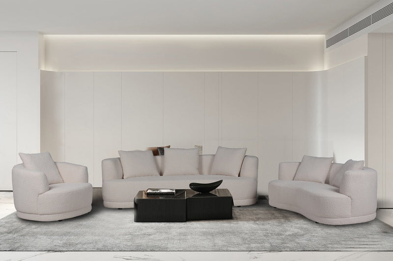 Sofa arrondi Moon de 91 po en tissu avec coussins décoratifs - blanc amande laineux