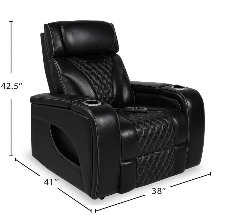 Fauteuil de massage à inclinaison électrique Elite de 38 po en cuir véritable avec appuie-tête électrique et accoudoirs de rangement - noir