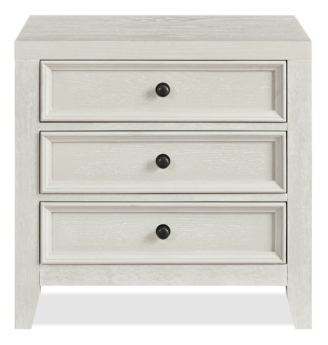 Table de nuit Casa de 27 po (l) x 26,5 po (H) en bois à 3 tiroirs avec port USB - blanche