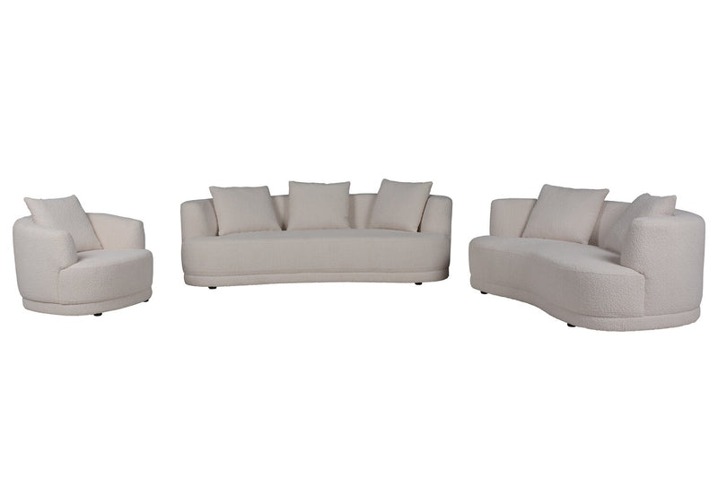 Sofa arrondi Moon de 91 po en tissu avec coussins décoratifs - blanc amande laineux