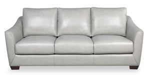 Sofa Royce de Cindy Crawford Home de 84 po en cuir véritable avec coussins amovibles et pattes en bois - gris tourterelle