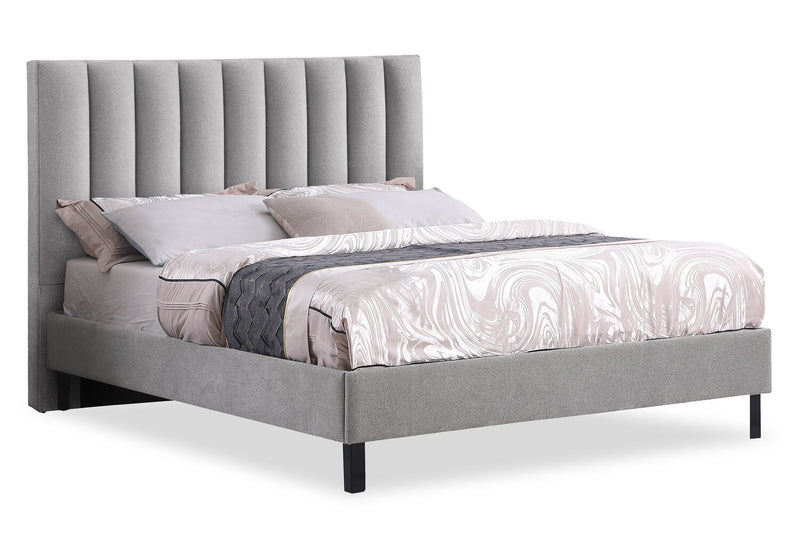 Tête de lit rembourrée Amos en tissu gris en canaux - format grand lit
