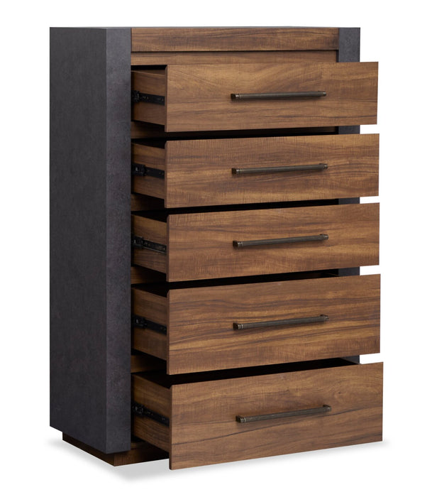 Commode verticale Dante de 36 po (L) x 52,4 po (H) à 5 tiroirs pour la chambre à coucher - brune