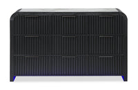  Commode de chambre à coucher cannelée moderne Kaleo de 58,5 po (L) x 17,5 po (H) à 9 tiroirs avec éclairage à DEL - noire