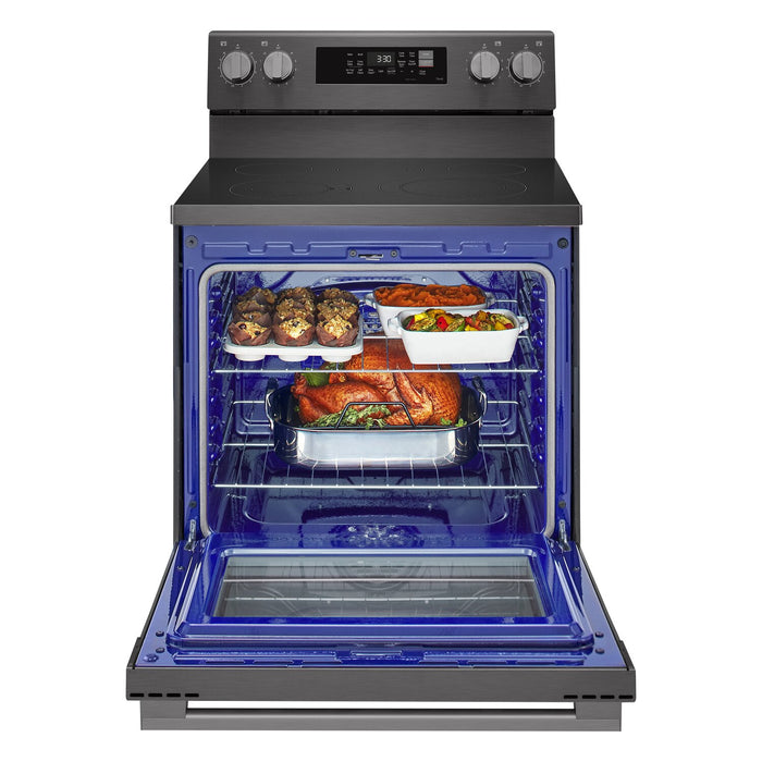 Cuisinière intelligente électrique LG de 6,3 pi³ avec friture à air - acier inoxydable noir - LREN6323ZE
