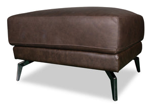 Pouf Melrose de 31 po en cuir véritable de qualité supérieure avec pattes en métal - brun foncé
