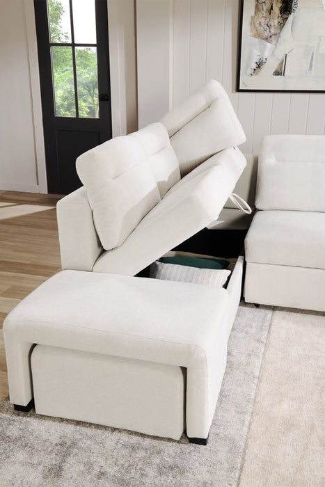 Sofa-lit sectionnel de gauche Coast 3 pièces en tissu blanc ivoire avec fauteuil long de rangement et accoudoir de rangement