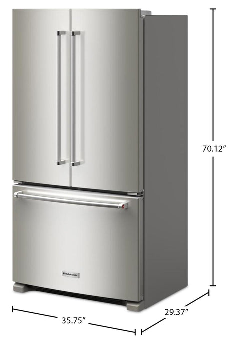 Réfrigérateur KitchenAid de 36 po et de 20 pi3 de profondeur comptoir à portes françaises - acier inoxydable - KRFC136RPS