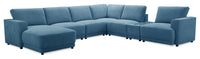  Sofa sectionnel modulaire de gauche Voyage 7 pièces en tissu avec console et coussins de dossier amovibles - bleu