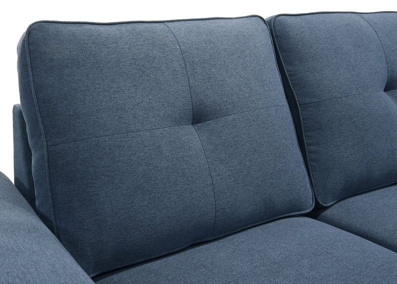 Sofa-lit sectionnel réversible Eden 2 pièces en tissu avec fauteuil long de rangement et coussins de dossier amovibles - bleu