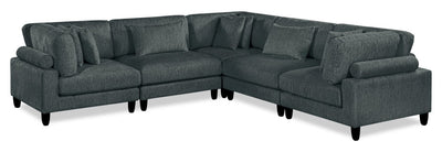 Lounge 5-Piece Chenille Modular Sectional – Grey | Sofa sectionnel modulaire Lounge 5 pièces en chenille - gris