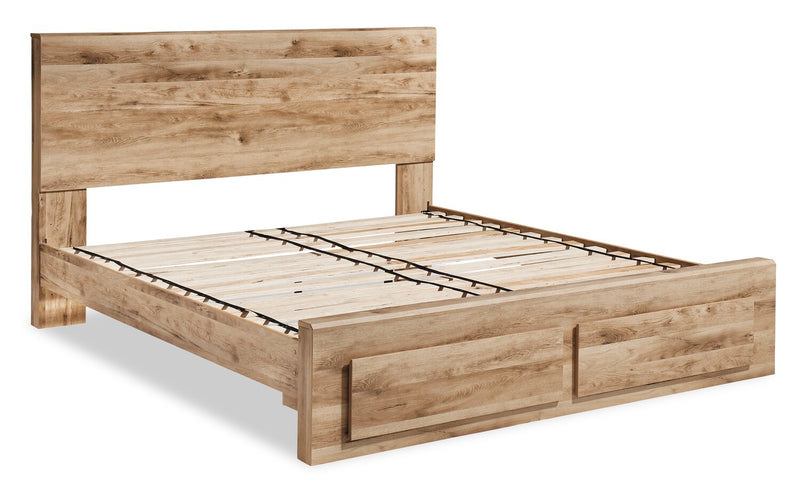 Lit de rangement Derekson naturel avec 2 tiroirs intégrés au pied du lit - format grand lit