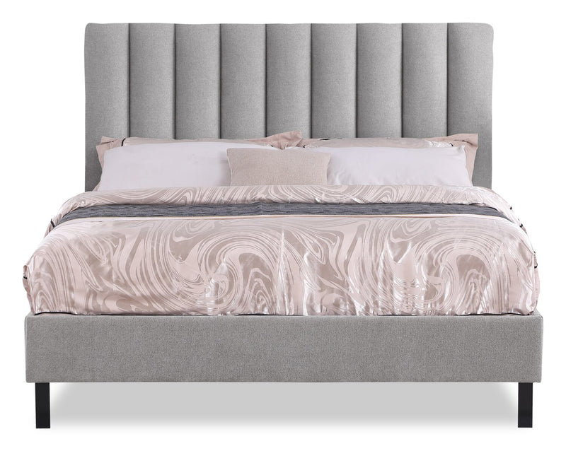 Base de lit plateforme Amos rembourrée en tissu gris - format très grand lit