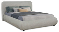  Lit plateforme rembourré Luka en tissu de polyester gris, moderne – format grand lit