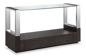 Table de salon moderne Perrin de 50 po avec dessus de table en verre, rangement et tablette - graphite
