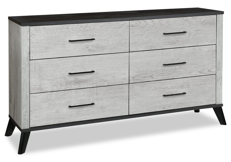 Ensemble de chambre à coucher Blake 5 pièces avec lit, commode et miroir, gris et noir - format grand lit