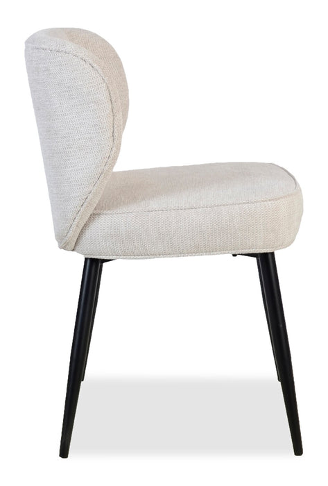 Chaise de salle à manger Sara à oreilles en tissu de polyester et en métal - blanche
