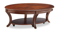  Table à café ovale traditionnelle Kerwin de 50 po avec tablette et roulettes - cerisier