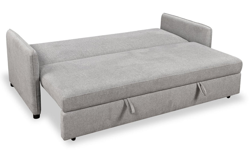Sofa-lit Shadow de 82,5 po en tissu d’apparence lin avec rangement et deux accoudoirs coussinés - gris