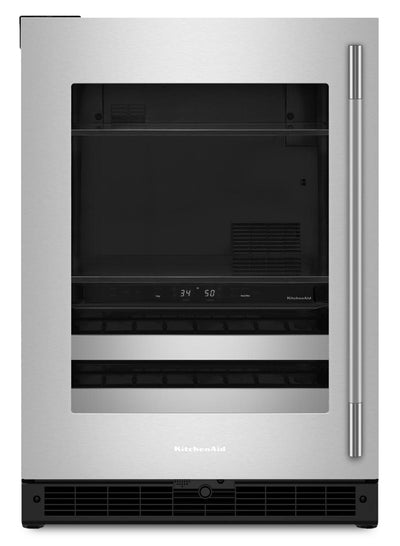 KitchenAid 24" Beverage Centre with Wood-Front Racks – Black and Stainless Steel - KUBL524SSB | Refroidisseur à boissons KitchenAid de 24 po avec grilles à devant en bois - noir et acier inoxydable - KUBL524SSB