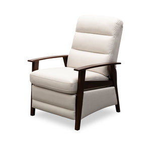Fauteuil d’appoint à inclinaison par poussée Bree de 28,5 po en tissu d’apparence lin avec accoudoirs et pattes en bois - beige