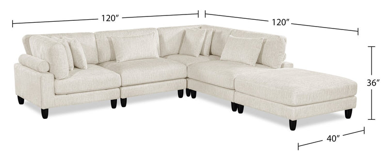 Sofa sectionnel modulaire Lounge 5 pièces en chenille avec pouf - beige 