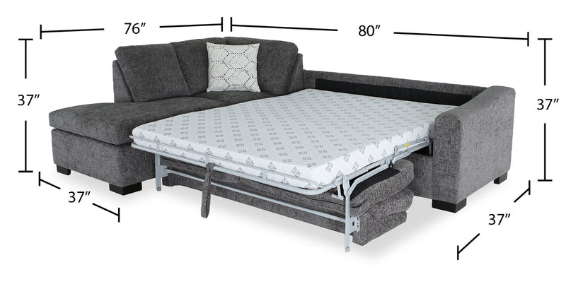 Sofa-lit sectionnel de gauche avec grand lit Aubrey de 114 po de style européen en tissu de chenille avec pattes en bois - gris