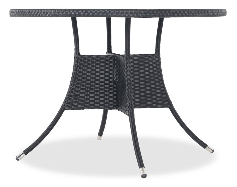 Table Arizona pour la terrasse à l’extérieur - osier en résine tressé à la main, dessus de table rond en verre trempé, résistante aux rayons UV et aux intempéries - noire