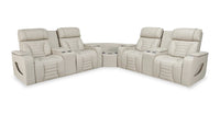  Sofa sectionnel à inclinaison électrique Zen 3 pièces en similicuir avec massage et 2 consoles avec réfrigérateur - abricot