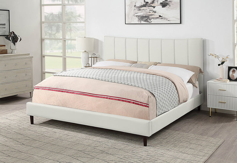 Lit plateforme rembourré Paseo en tissu de cuir végétalien taupe - format très grand lit