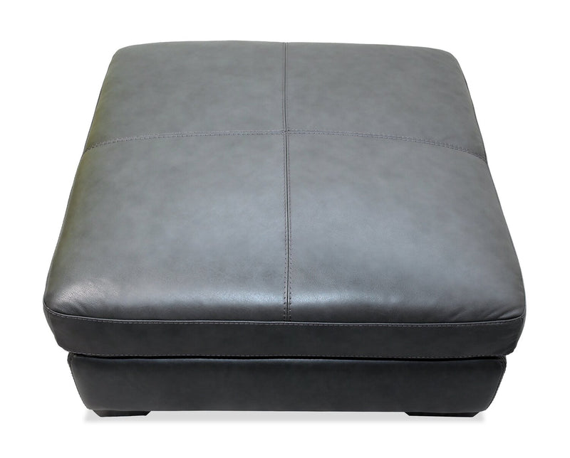 Pouf Classico de 30 po en cuir véritable avec pattes en bois - gris carbone