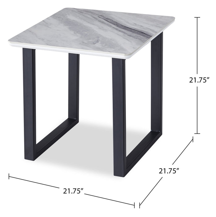 Table de bout moderne Serena de 21,75 po - blanche et noire avec imitation de marbre
