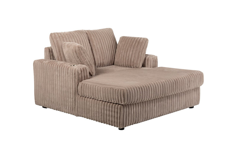 Fauteuil long Karlee de 54 po en tissu de fausse fourrure très douce avec deux porte-gobelets - brun