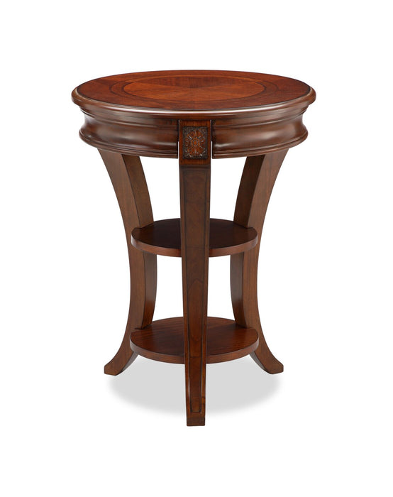 Table de bout ronde traditionnelle Kerwin de 20 po avec tablettes - cerisier