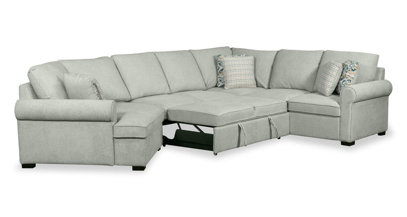 Sofa-lit sectionnel enveloppant de gauche Haven de Scott Living 3 pièces en tissu de chenille - bleu écume de mer 