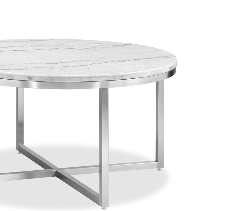 Table à café ronde moderne Sampson en marbre de 34 po - blanc