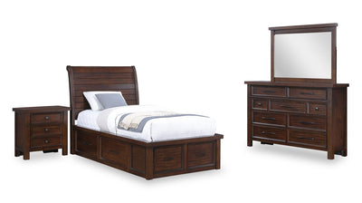 Sonoma 6pc Bedroom Set with Storage Bed, Dresser, Mirror & Nightstand, Mango Brown - Twin Size | Ensemble de chambre à coucher Sonoma 6 pièces avec lit de rangement, commode, miroir et table de nuit, brun manguier - format lit simple