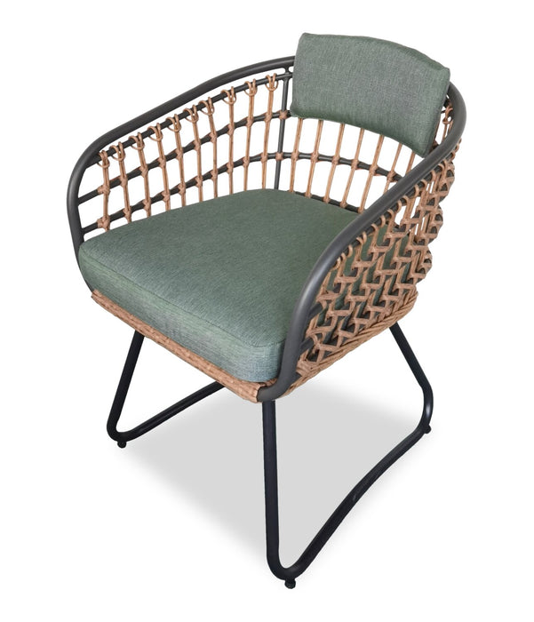Ensemble de 4 chaises Ibiza de Kort & Co. pour la terrasse à l’extérieur - osier en résine tressé à la main, résistant aux rayons UV et aux intempéries - gris foncé, naturel et vert